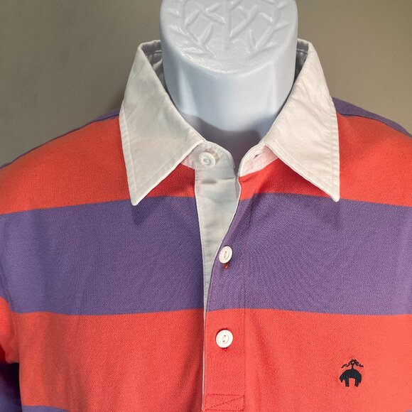 Brooks Brothers Men's purple and pink striped Slim Fit rugby polo shirt Medium M - Picture 1 of 5